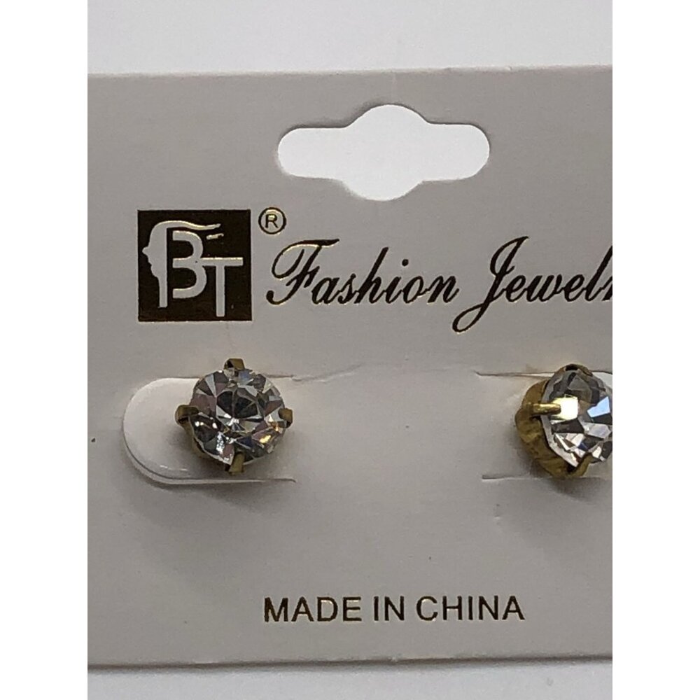 BT Fashion Jewelry Round Crystal Stud Earrings Gold‎ Tone Rhinestone Accent